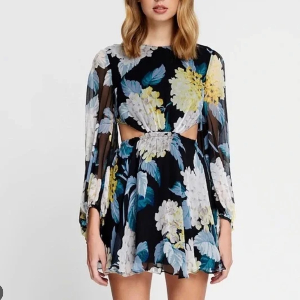 Alice McCall Wild Frontiers Mini Dress Black/Blue Floral Cut Out Size 0